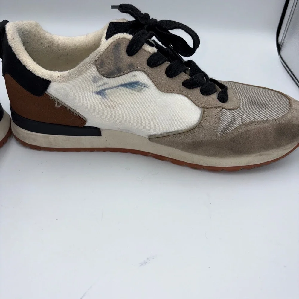 Guess Mens Low Top Sneakers Tan White Brown G Logo Lace Up Shoes Size 12